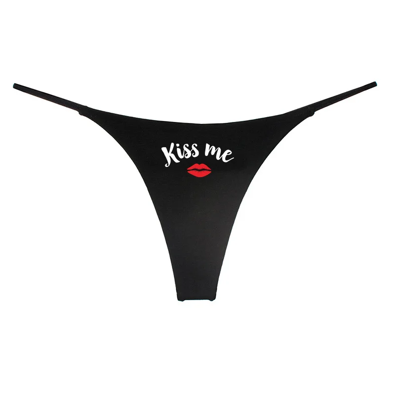 KISS ME Double Layer Thin Strap Thong for Women Sexy Lips Female Cotton Hot Underwear Seamless Female Panties Gift for Her