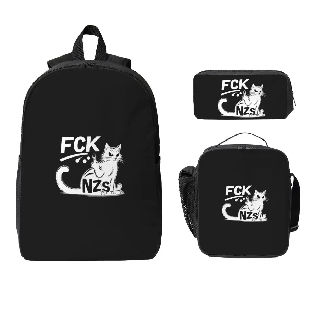 

Fck Nzs Statement With Proud Cat Backpack Boys Girls BookBag School Bag Laptop Shoulder Bags 3ps Insulated Lunch Bag Pencil Case
