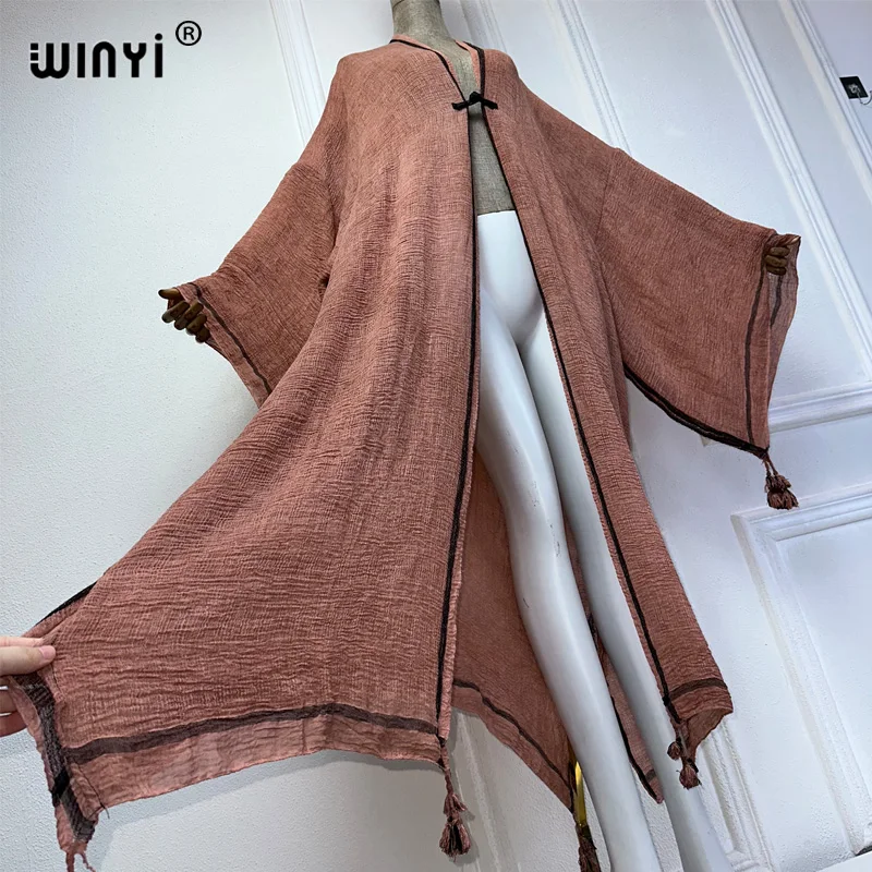 WINYI summer Retro dyed kimono beach cover up costume da bagno elegante donna africana boho Cardigan sexy Holiday Kimono beach dress