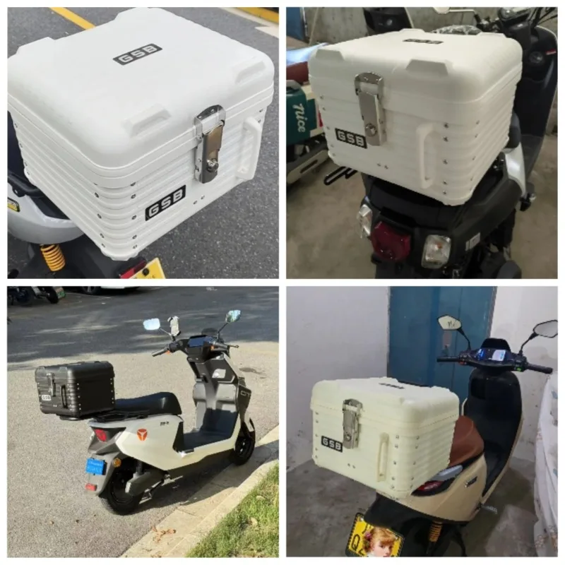 47L Round Corner Motorcycle Trunk PP Material Scooter Motorcycle Helmet Toolbox Waterproof Tail Box with Inner and Backrest