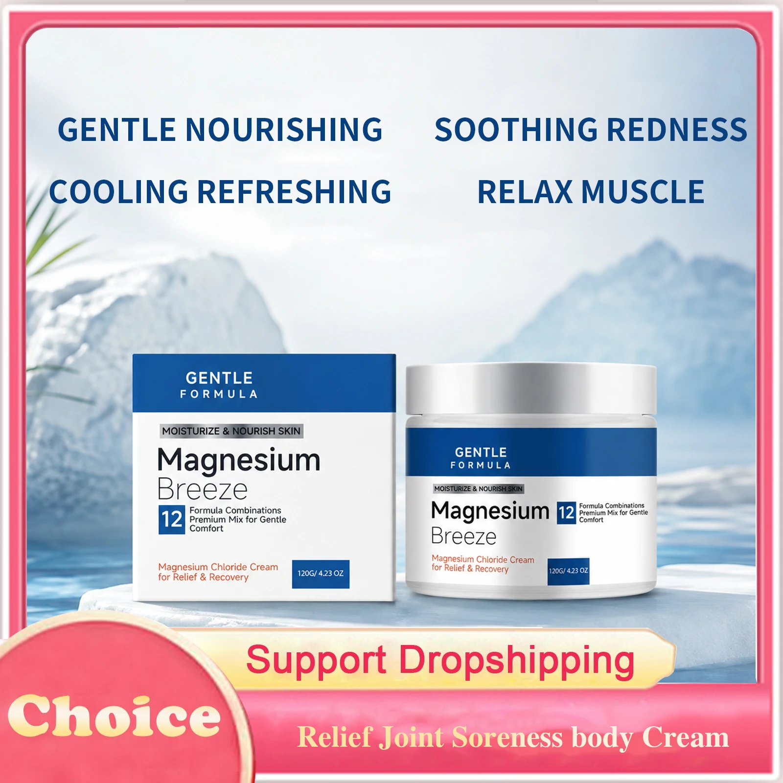 Magnesium Cream Gentle Nourishing Cooling Refreshing Soothe Redness Relax Muscle Lightweight Non-Greasy Skin‑Softening Body Care