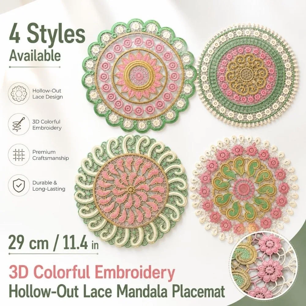 Vintage Embroidery Lace Doily Placemat Mandala Round Lace Coaster Table Cloth Hollow Colorful Table Cup Mat for Kitchen Table