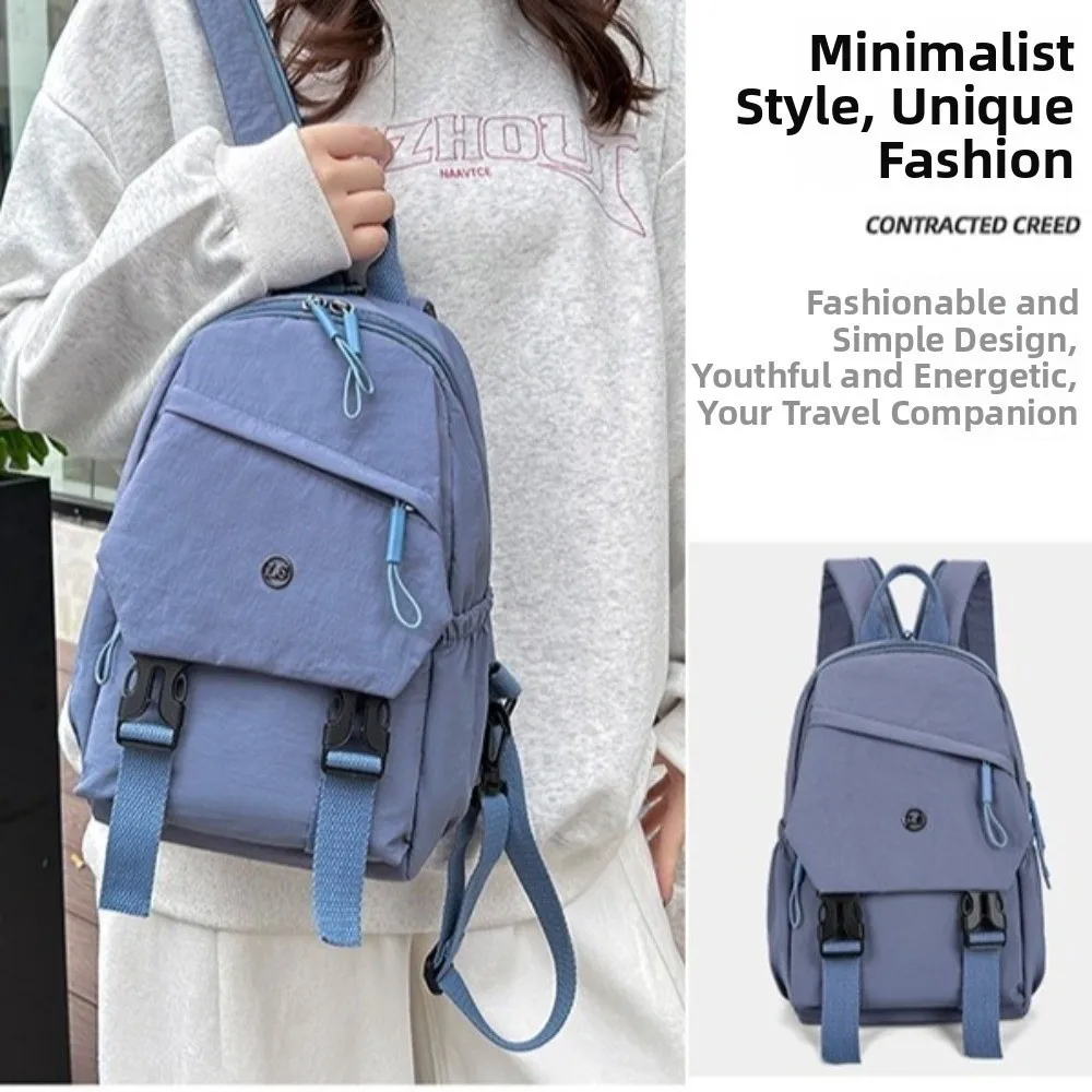 Minimalist Anti Theft Women Nylon Backpack Japanese Style Large Capacity Travel Shoulder Bag Solid Color Student Schoolbag Daily