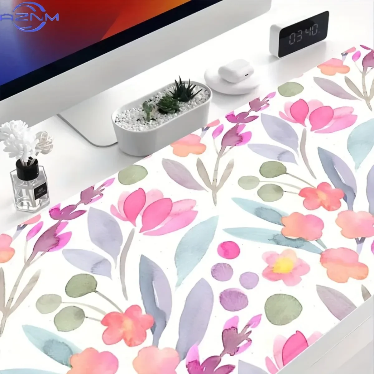 Plant Pattern Mouse Pad Rubber Non-Slip Stitched Edge Desk Mat for Work Gaming PC Laptop Graphics Tablet Decor