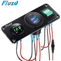 12V USB Panel Car Dual QC3.0 USB Outlet Panel for RV Marine Boat Power Socket Charger Socket