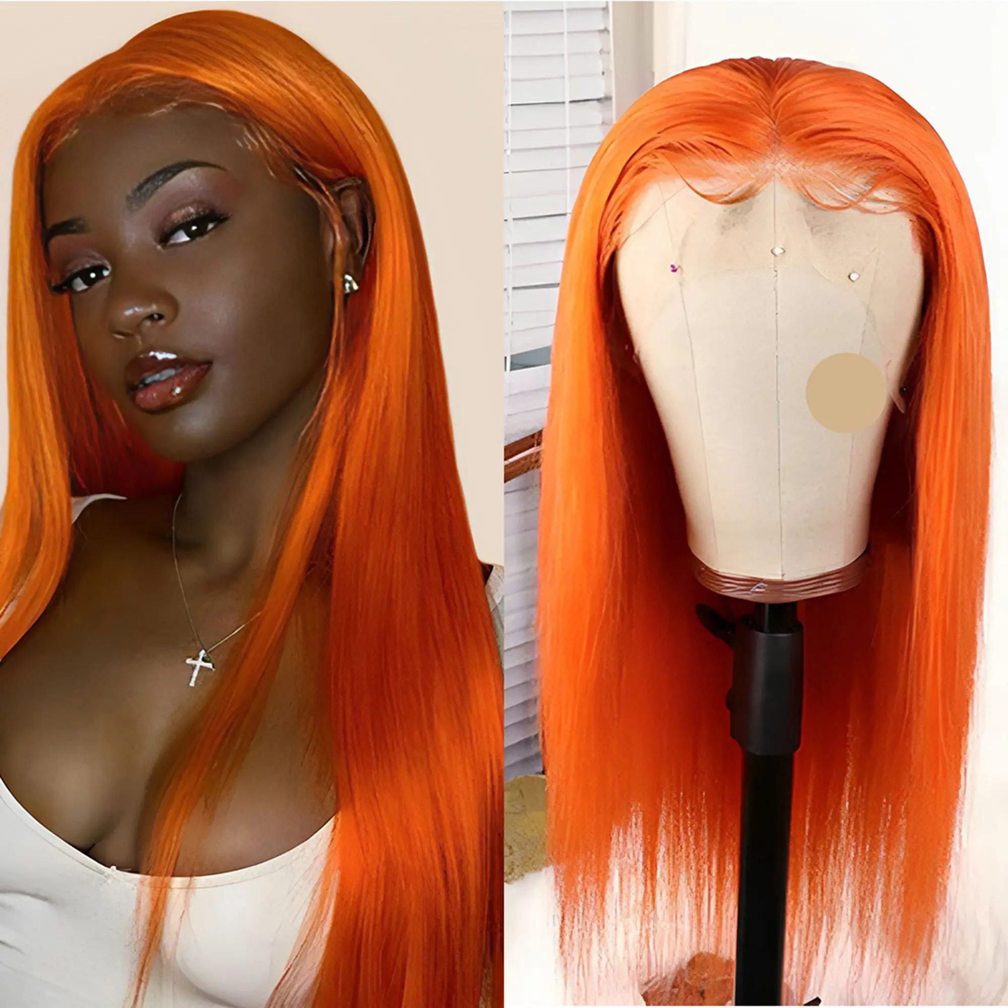 Long Synthetic Orange Lace Front Wig Natural Straight Bright Orange Lace Wigs for Black Women Party Cosplay Wig Synthetic Wigs