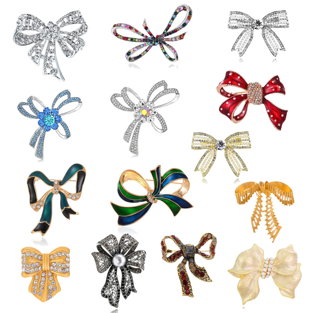 Koreanische Mode Bogen Brosche Diamant Perle Brosche Retro Mode Legierung Pin Brosche Temperament ladylike Kleidung Accessoires Pin