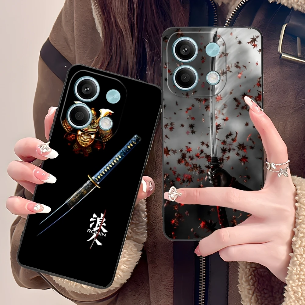 Katana Samurai Ronin Mobile Cell Phone Case for Xiaomi POCO M6 M5 M4 M3 X6 X5 X4 X3 F6 F5 F4 F3 F2 C40 Pro GT 5G Black Cover