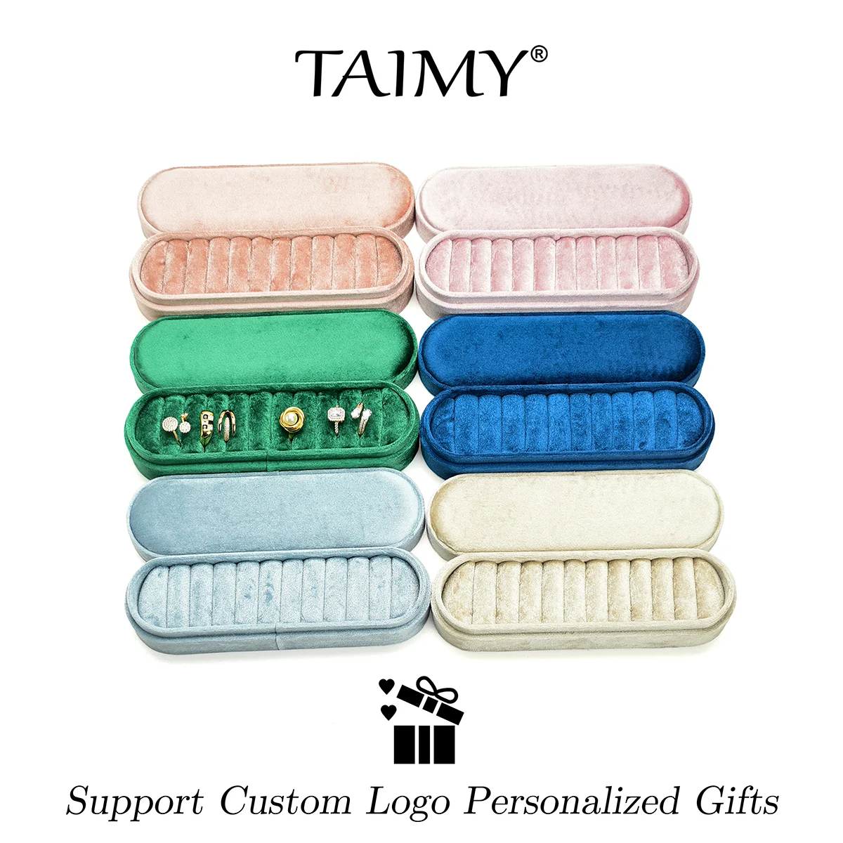 TAIMY Velvet Jewelry Box Portable Travel Ring Storage Box High-end Ring Display Tray Custom Logo Personalized Gifts Organizer