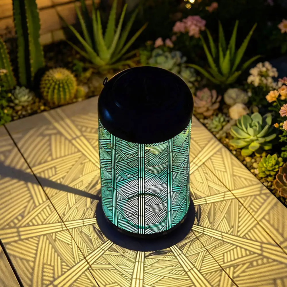 Outdoor Solar Iron Hollow Art Light Blue Metal Decorative Garden Lamp Waterproof Projection Lighting For Lawn Path