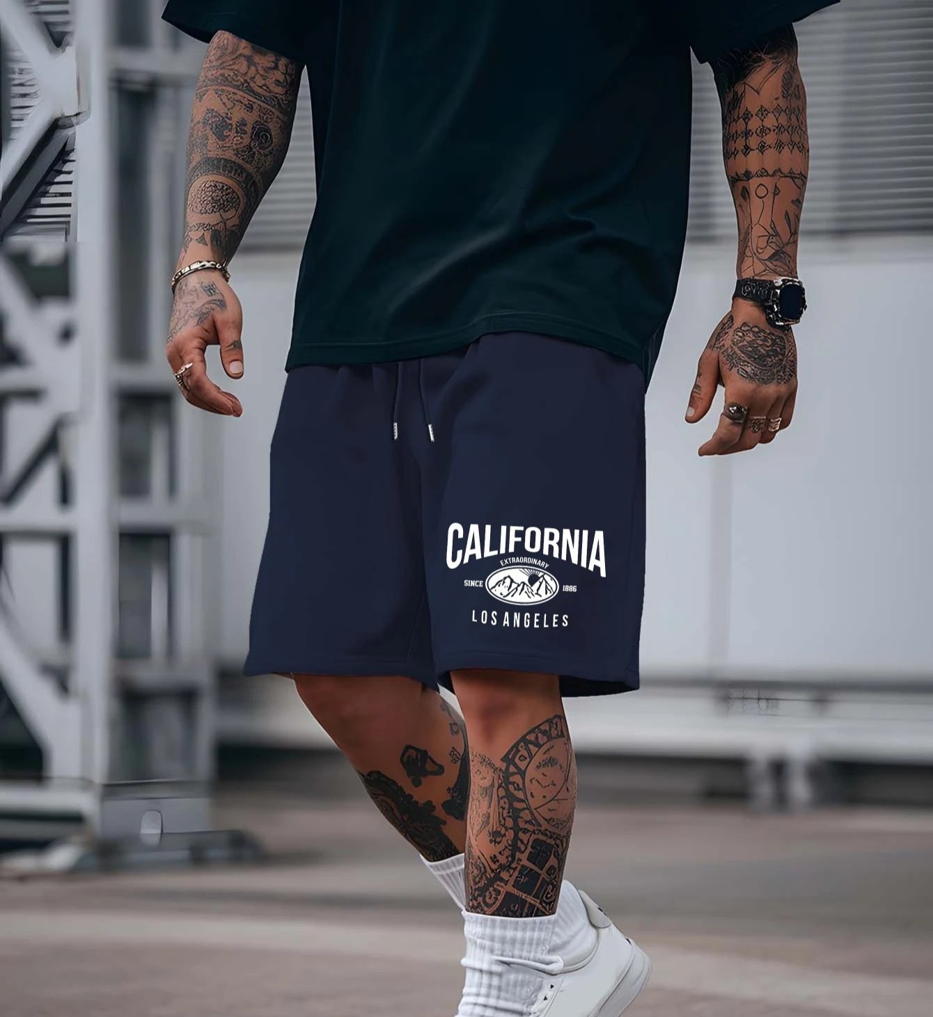 

Men's Stylish and Versatile Letter Print Casual Shorts Loose Fit Elastic Waistband with Drawstring Suitable for Everyday Wear