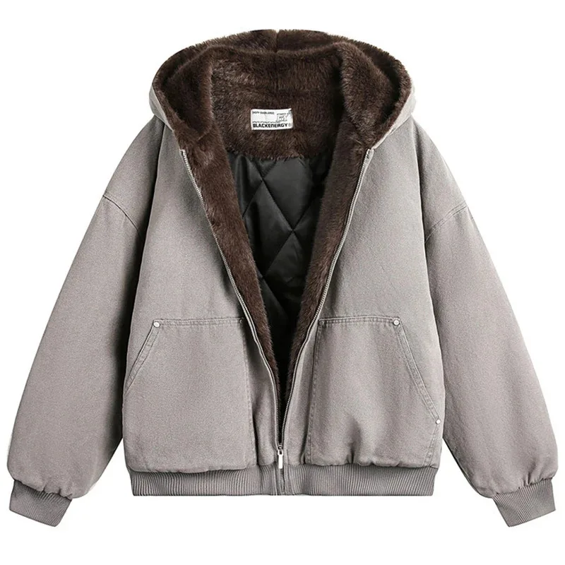 جواكت شتوية للرجال معاطف باركاس دافئة سميكة من القطيفة سترات مبطنة كبيرة الحجم ملابس خروج هاراجوكو هيب هوب ملابس خارجية #3