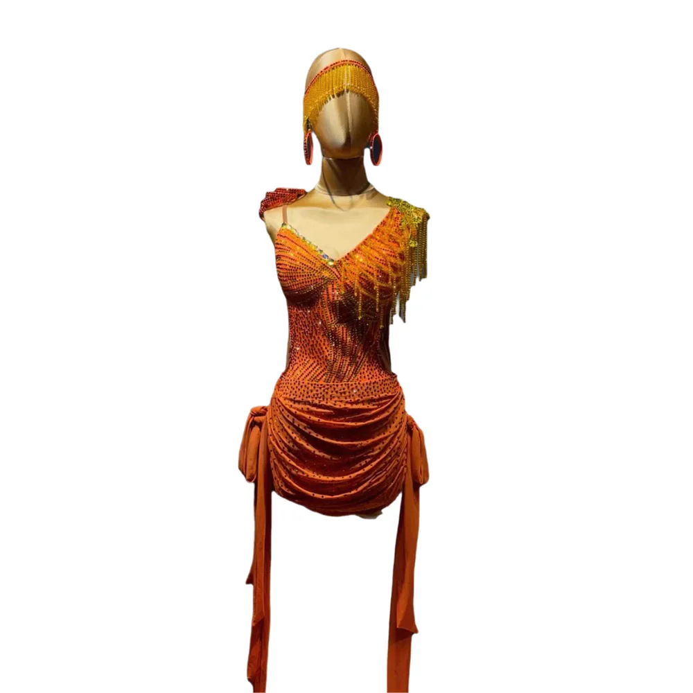 

Платье для латиноамериканских танцев AB Stone, женское, для взрослых и детей, высококачественное, на заказ, двустороннее, из струящейся ткани, черное, для выступлений по самбе.