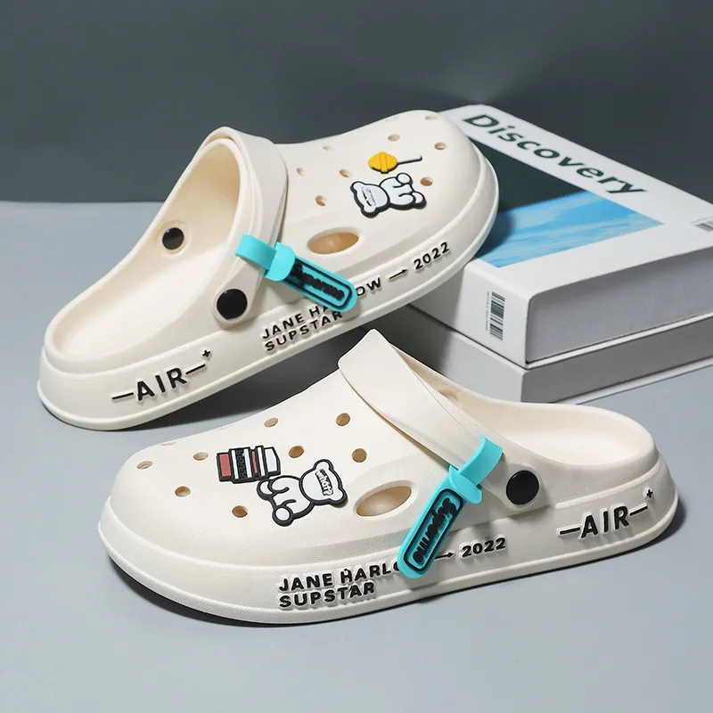 

Мужские летние тапочки-сабо с отверстиями, милые домашние нескользящие сандалии для пар, для дома и улицы, для студентов