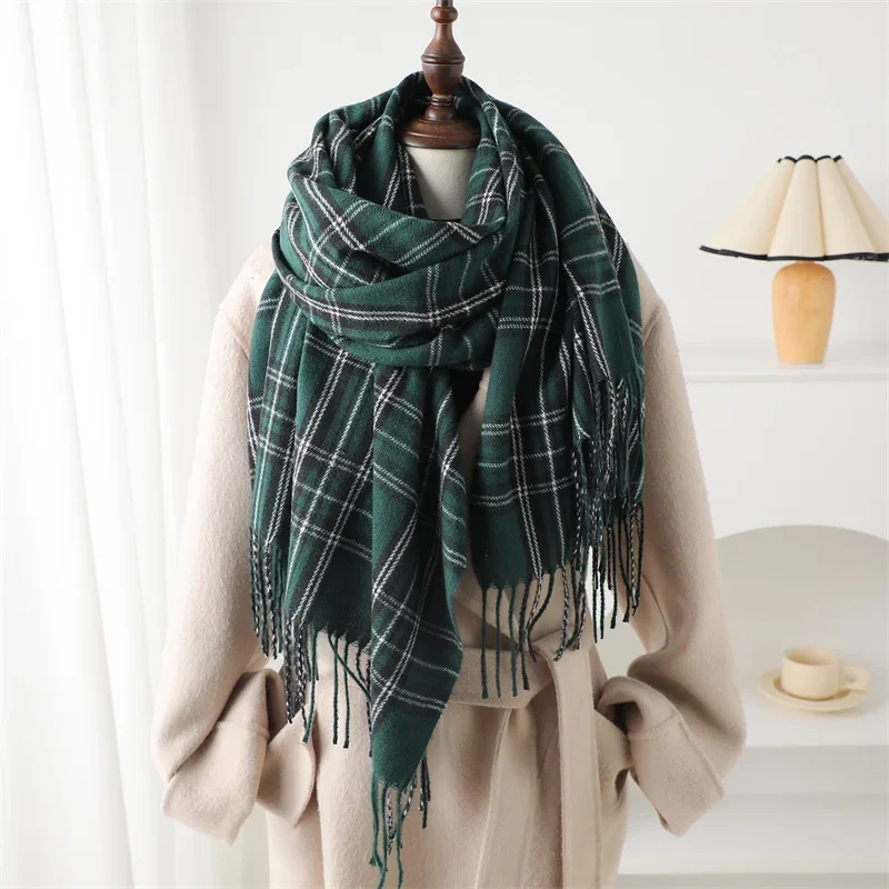 New Fashion Winter Plaid Tassel Blanket Cashmere Like Thick Warm Shawl Wrap Scarf Women Neckerchief Pashmina Poncho Stoles