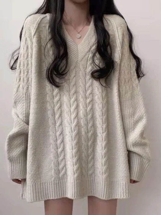 

Gagarich Korean Chic Autumn Winter Temperament Medium Long Twists Wool Dress Women Foreign Retro Solid Versatile Knitwear Top