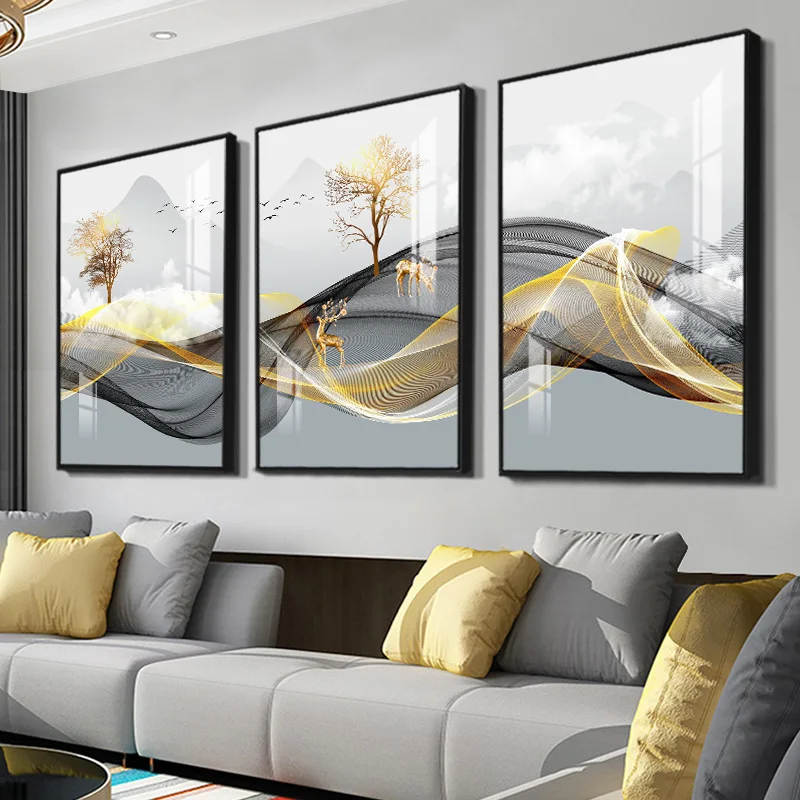 3pcs/Set frameless 3 Nordic Luxury Ribbon Abstract Wall Art Landscape Modern Poster Print Picture Living Room Home Decorative Pa
