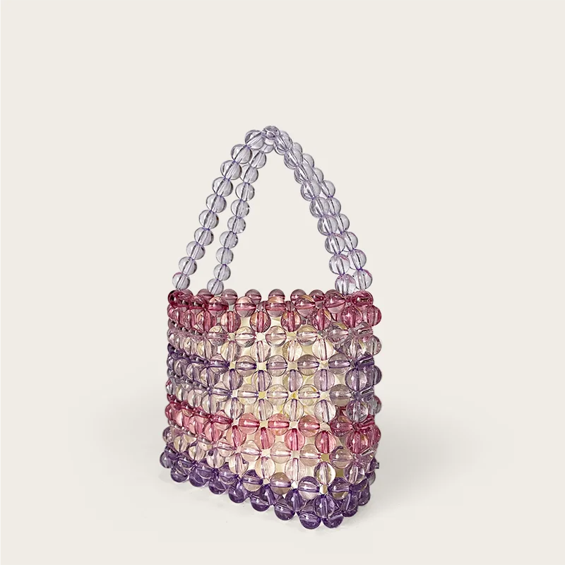 Handmade Beaded Woven Bucket Bag, Dinner Bag, Hand-held Single Shoulder, Diagonal Cross Bag, Round Bucket Bag, Women\'s Bag, New
