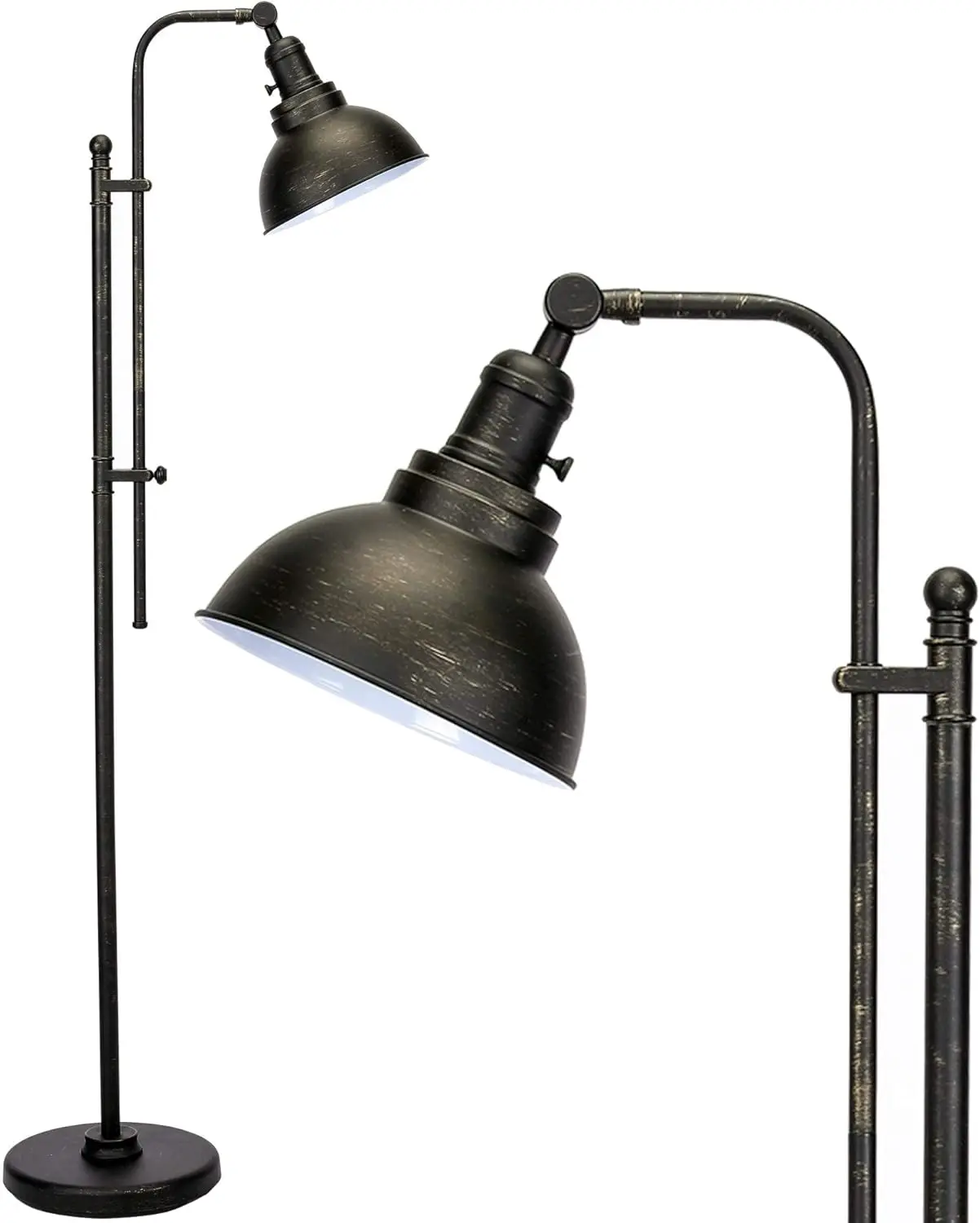 

65'' Tall Industrial Floor Lamp, Adjustable Height & Head Vintage Metal Standing Reading Pole Lamp for Bedroom, Office