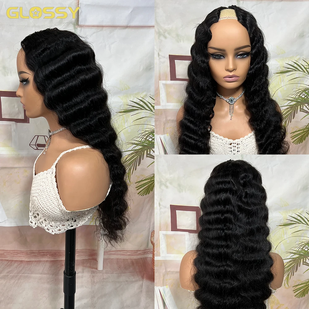 Loose Deep Wave V U Part Wig Human Hair 250 Full Density Brazilian Wigs On Sale Glueless Wear Go Water Wig For Women 30 34 Inch