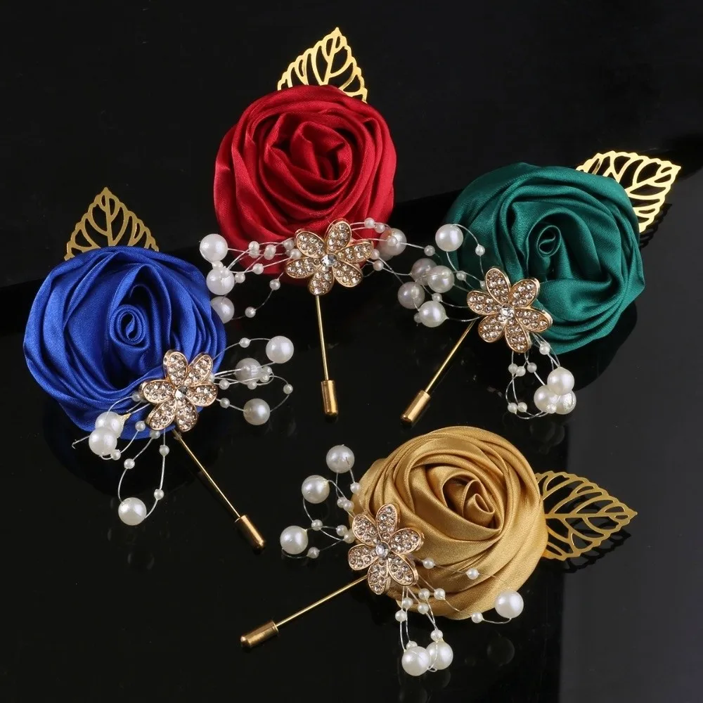 Elegant Chest Flower Rose Fake Pearl Groom and Groomsmen Accessories Light Luxury Lapel Flower Wedding Brooch Meeting Decor