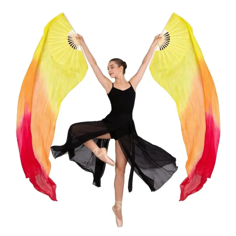 150cm Long Gradient Color Imitation Silk Belly Dance Fans Bamboo For Women Belly Dancing Stage Performance Practice Accessories image 4