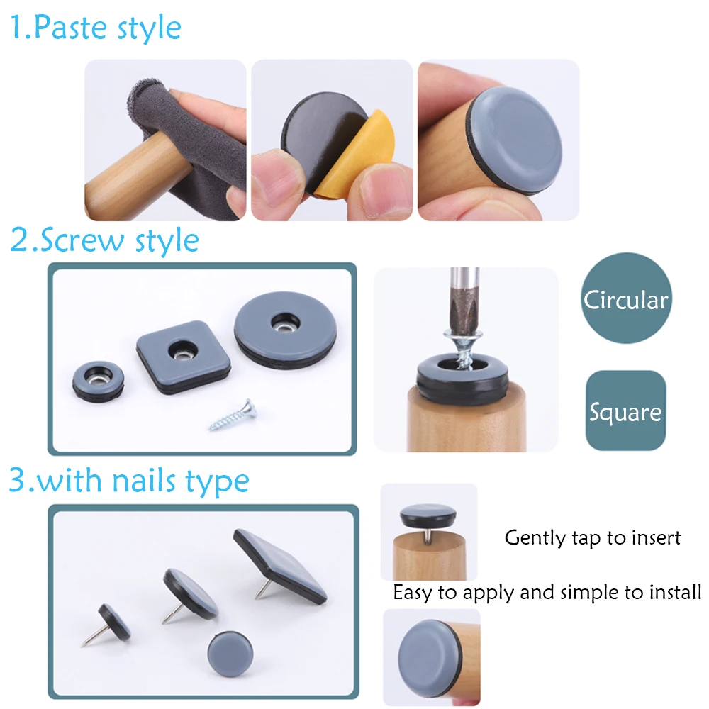 1-100Pcs PTFE Protection Furniture Sliding Pad Nail Style/ Paste/ Screw Style Slide Wear-Resistant Floor Protection Foot Cover