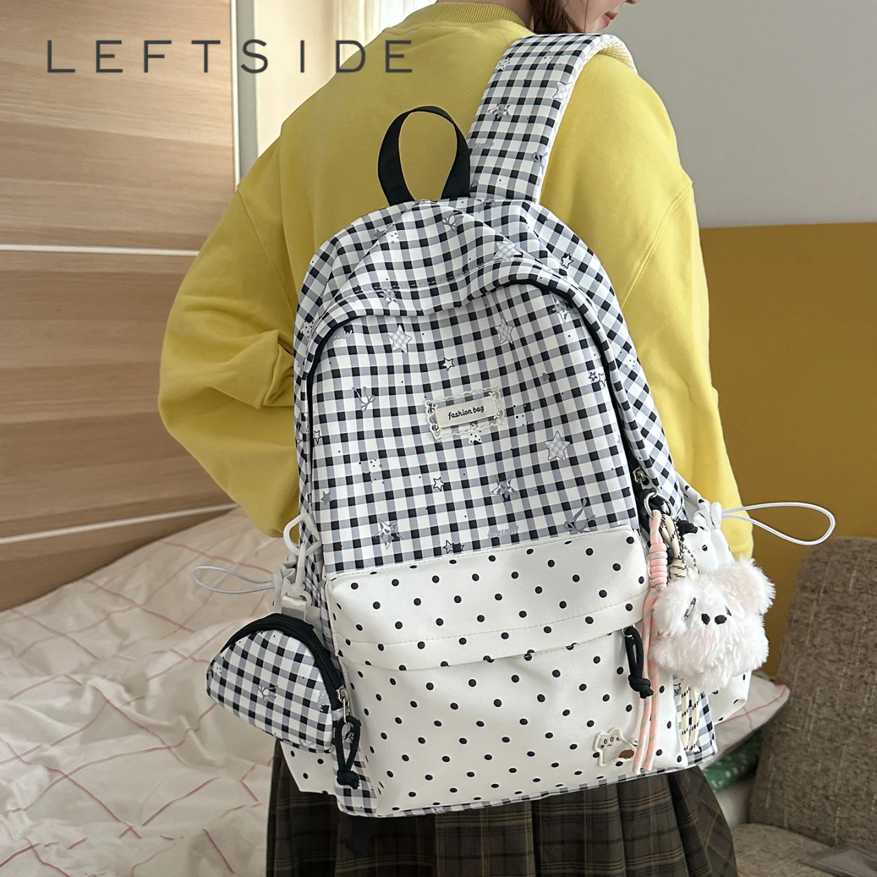 LEFTSIDE Cute Plaid Star Bow Backpack 2026 New Trend Fashion Large Capacity School Bag Kawaii Students Book Daypack
