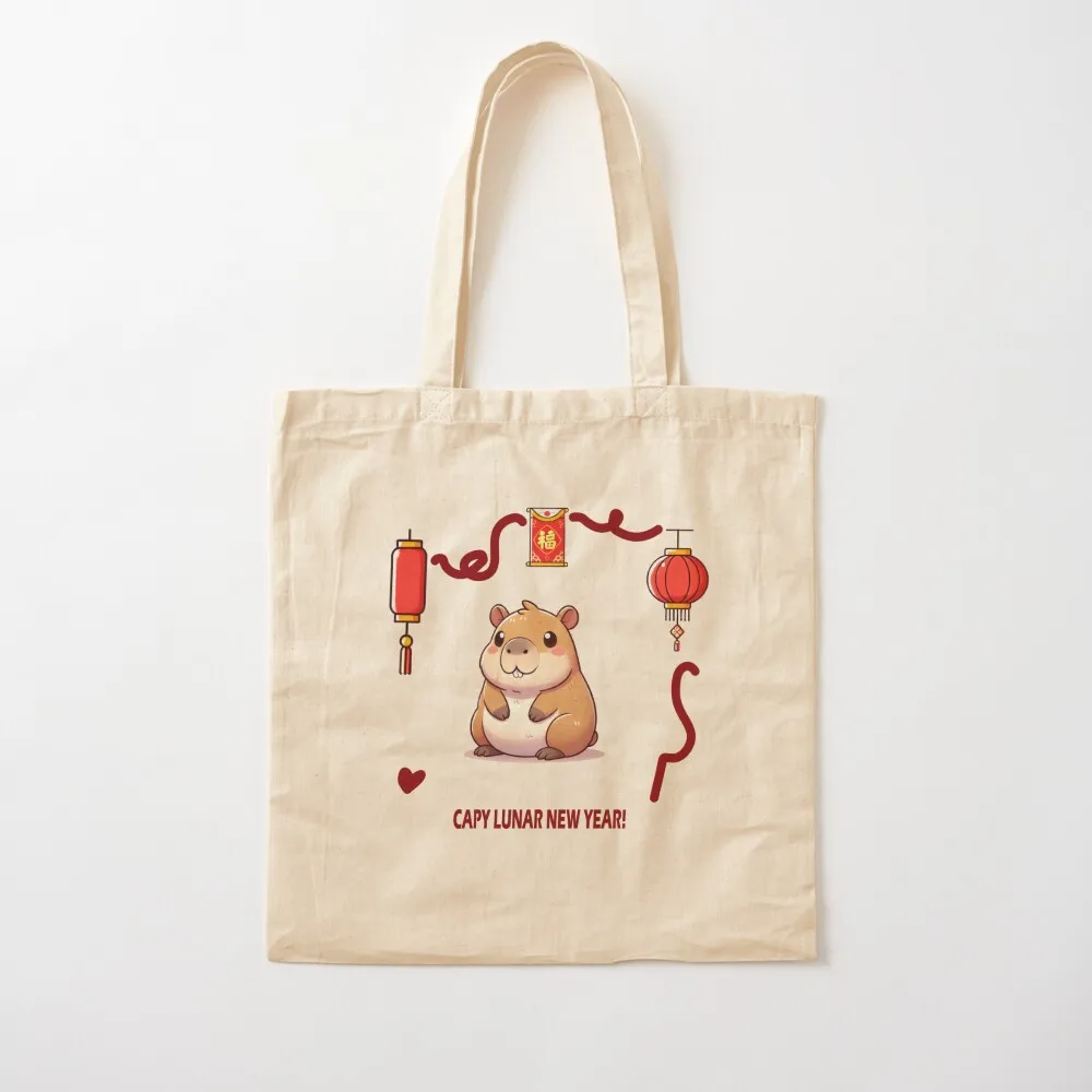 Capy Lunar New Year! Tote Bag reusable shopping bags Lady bag shopping bags foldable canvas tote bags