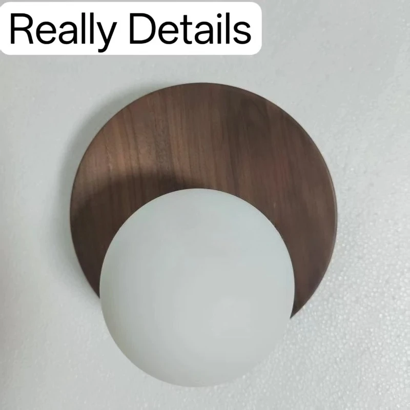 Nordic Walnut Wood Glass Sphere Arc Moon Modern Simple Vintage Wall Sconce LED Light for Living Bedroom Bedside Study Hallway