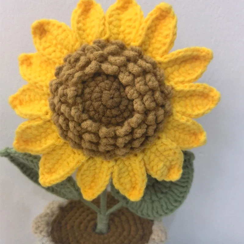 Faux Bouquet de Fleurs Artificielles Tricotées à la Main, Crochet, Tournesol, Arbre AMP, Décoration de Table, Maison, Enfant