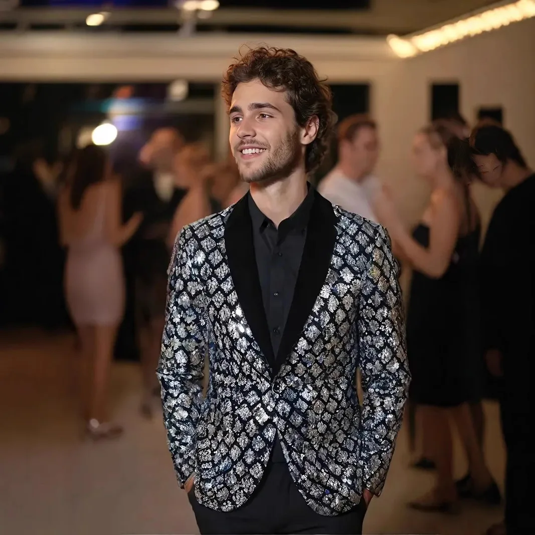 Men's Rhombus Sequins Blazer Banquet Wedding Performance
