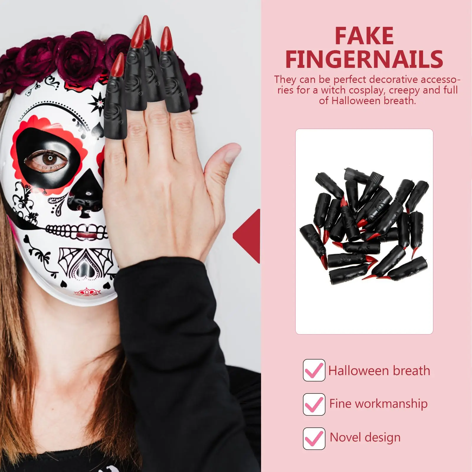 24 pezzi di unghie finte Ghoul Costume Puntelli di Halloween Dita finte spaventose in plastica