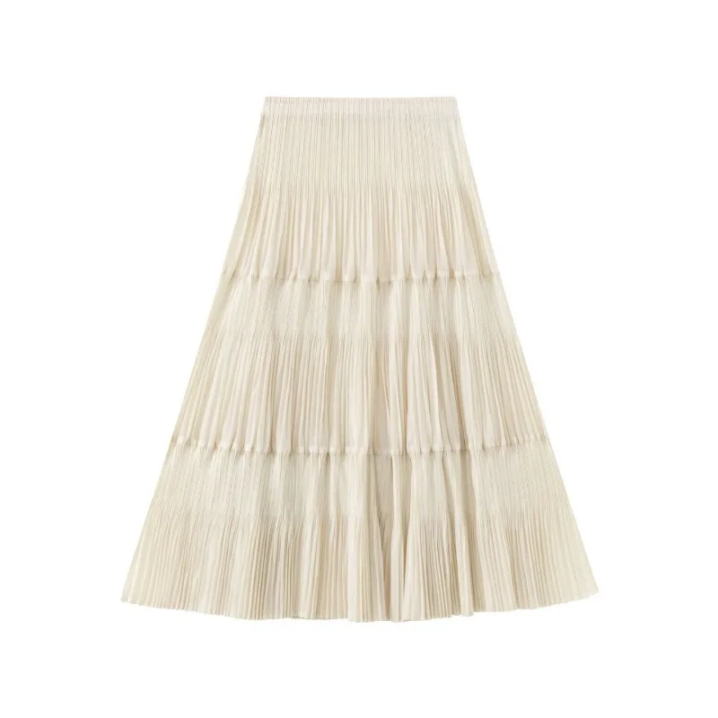 Miyake Pleated 2026 Spring/Summer New Pleated Skirt Women Cream Style Layered Splicing Large Hem Mid-Length Commuter Skirt Pleat