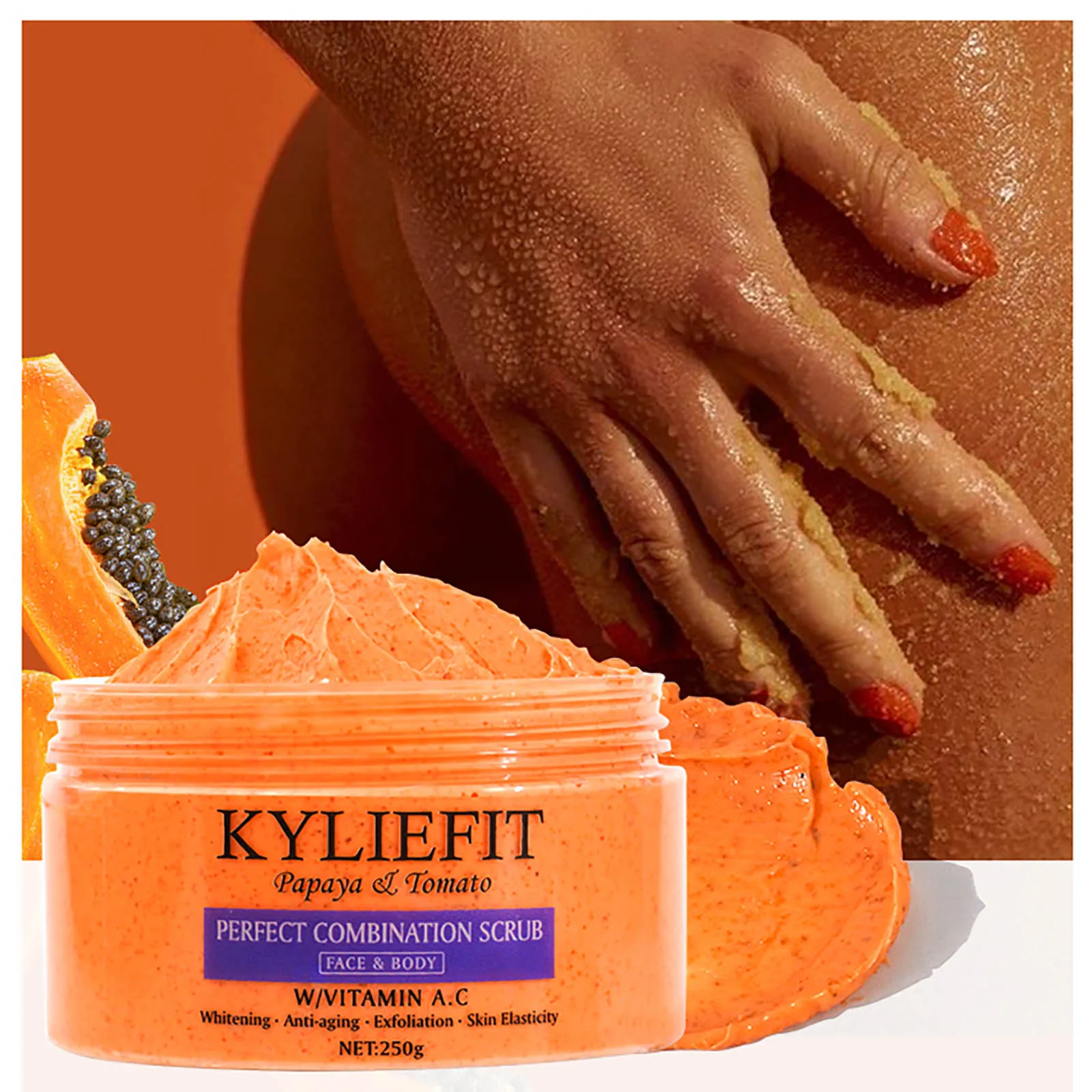 Papaya And Tomato Combination Scrub, Reduce Spots, Whitening, Exfoliating, Moisturizing, Smooth Skin, For Face And Body, 250g