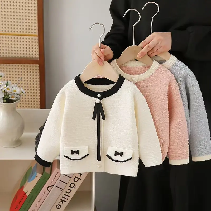 

Children's Clothes Cardigan Knit Jacket for 2025 New Spring Girls Knitwear Sweater Shirts Kids Clothes Princess Student HY12311