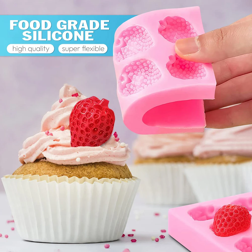 8-Cavity Strawberry Baking Mold Silicone Handmade Candy Jelly Bakeware Fondant Chocolate Moulds Mousse Pastry Cake Decor Pan