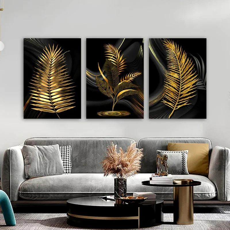 Black Gold Leaves Landscape 5D Diy Diamond Painting New 2024 Jewelry Cross Stitch Full Square Round Diamond Mosaic 3Pcs Art W603