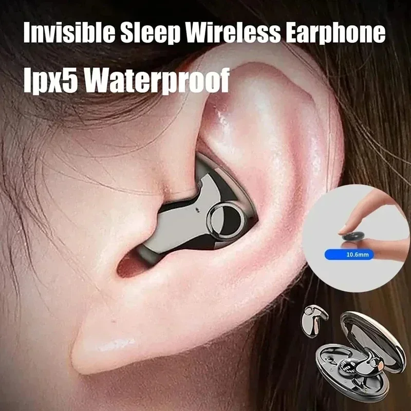 Invisible Sleep Wireless Earphone TWS Bluetooth 5.3 Headphones Hidden Earbuds IPX5 Waterproof Noise Reduction Sports Headset