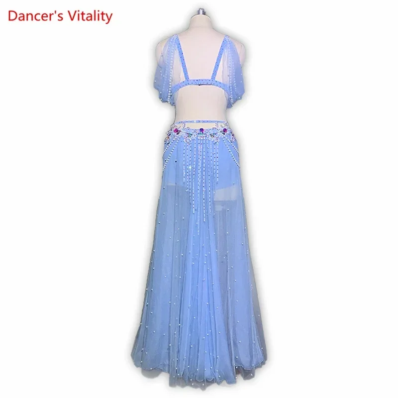 Belly Dance Performance Set for Women Original Team Competition Suit Pearl Bra+long Skirt 2pcs  Customized Belly Dancing Wear