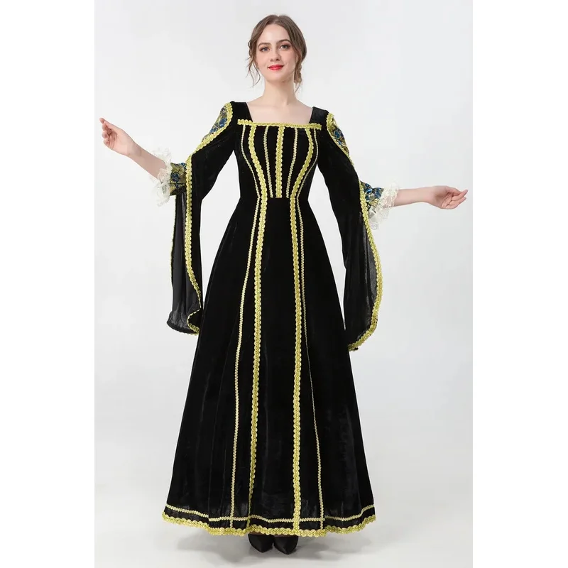 

Halloween European Medieval Retro Court Gothic Victoria Queen Costume Stage Performance Renaissance Princress Cosplay Dress tt9]
