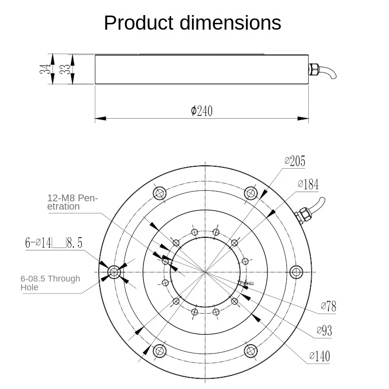 Ouluda AT8410 High-Precision Universal Mounting Multi-Use Weighing Spoke Type Force Measuring Weight Tension Sensor Load