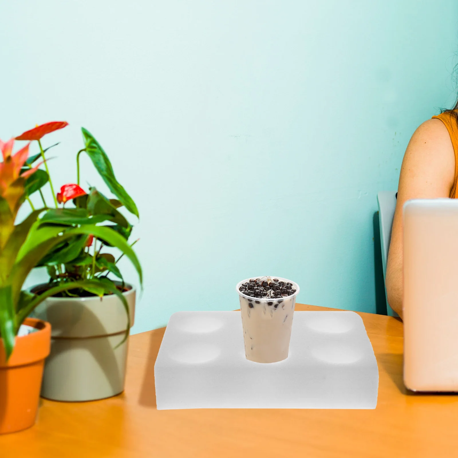 

2pcs Cup Holder Tray Portable Drink Carrier Coffee Beverage Leakproof Takeaway Lightweight Organizer with Pearl Wool for Hot