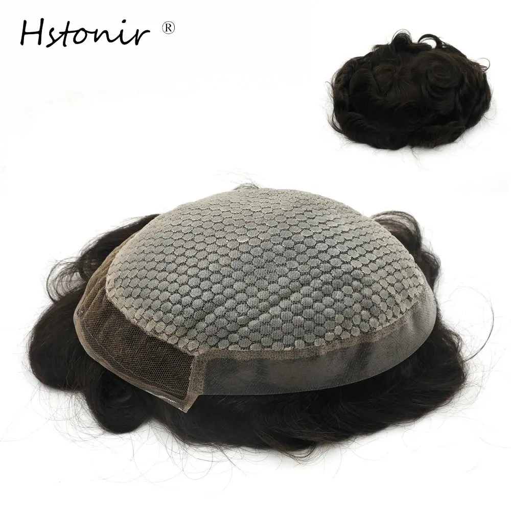 

Hstonir 7x10 "натуральный черный 1B мужской парик силиконовый кружевной передний парик из искусственной кожи сзади индийская система волос Remy H055