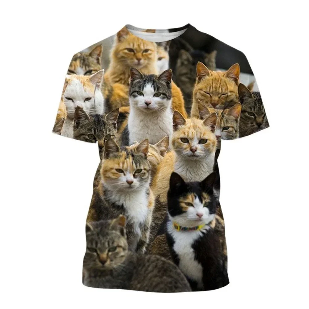 Summer Fashion Casual Funny Cat Graphic T Shirts Unisex Trend Men Animal Pattern Personality Printed Round Neck Tees Tops