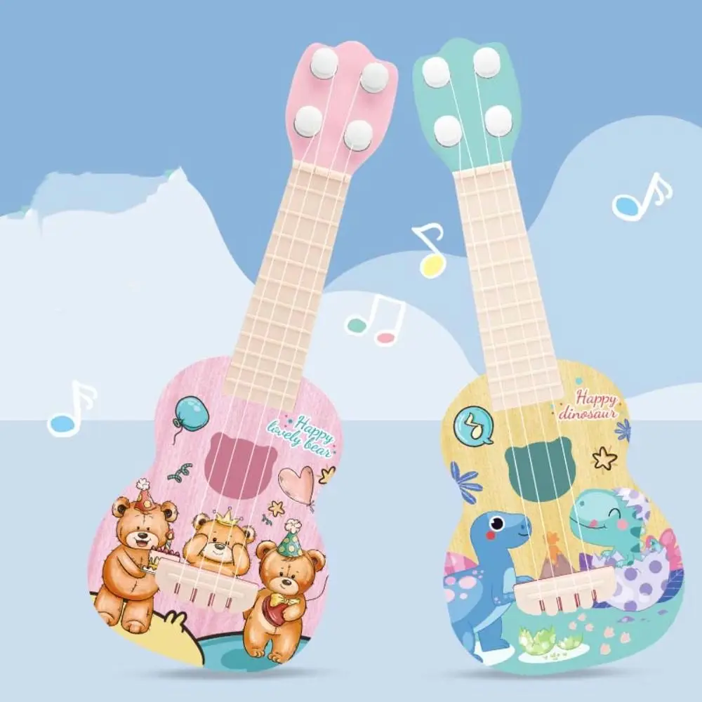 4 Strings Ukulele Guitar Toy Adjustable String Knob Cartoon Animal Simulation Ukulele Toy Nylon Strings Playable