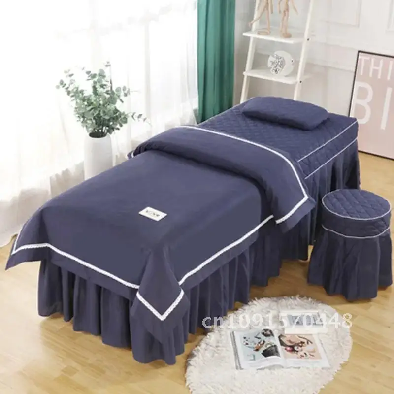 4pcs/set Beauty Salon Bedding Set Skin-friendly Massage Spa Bedskirt +Stoolcover+Pillowcase+Quilt Cover Bedspreads