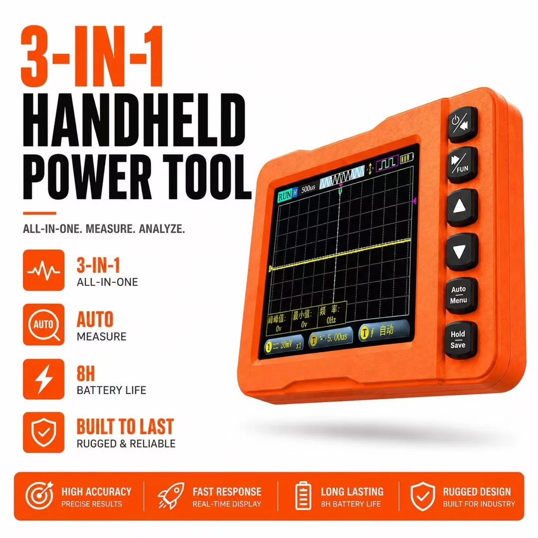 

60MSa/s Digital Oscilloscope with Multimeter & Signal Generator, 15MHz Bandwidth 3.2" IPS LCD, Portable Handheld Oscillograph