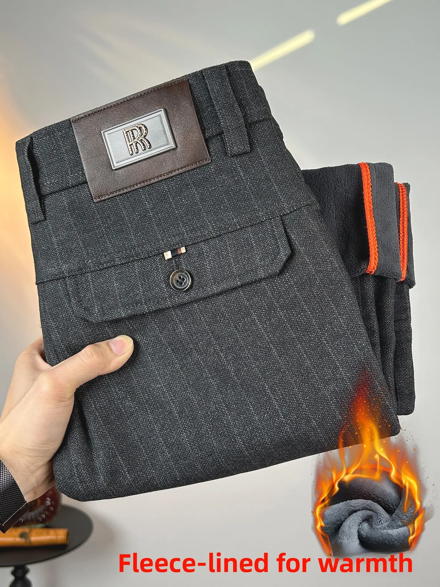 

Осень-зима мужские повседневные брюки Thiened Fce в полоску Slim Fit прямые брюки Busin West брюки со средней талией на молнии