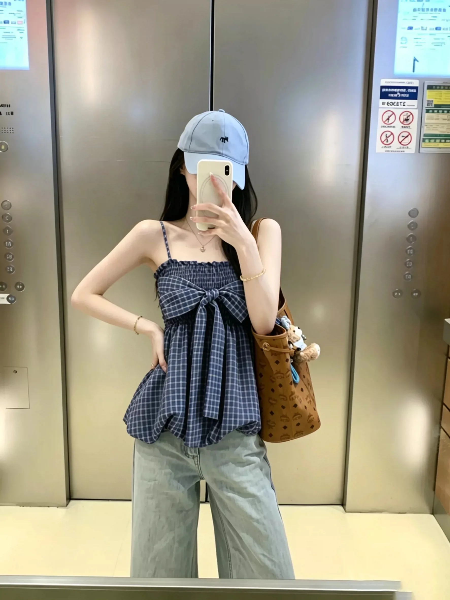 Summer Plaid Strapless Waist-Cinching  Knot Backless Vest Women's Outerwear Design Slimming Beautiful Back  Top